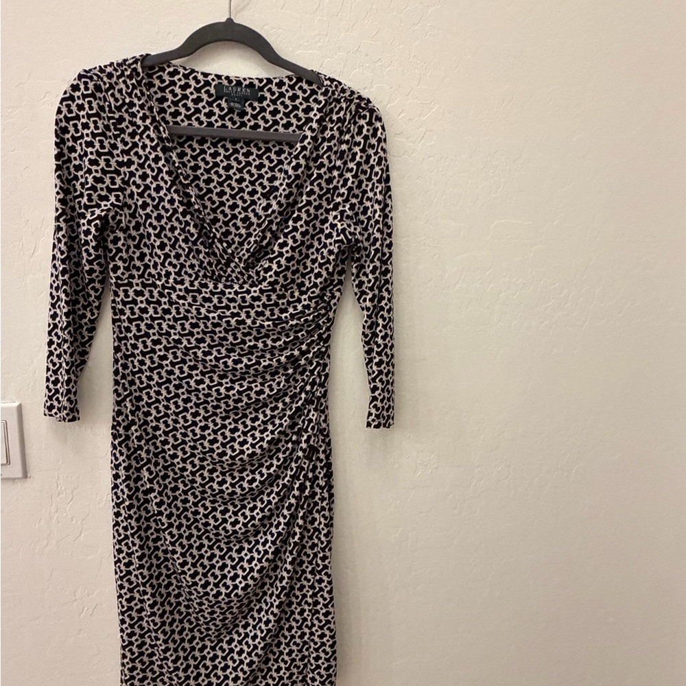 Lauren Ralph Lauren Black & Print Faux-Wrap Dress Size 4 | Excellent Condition